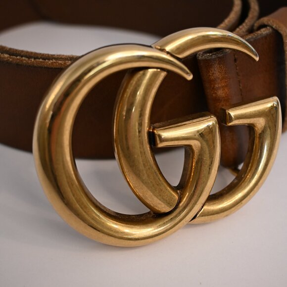 Gucci GG Marmont Wide Belt in Brown Leather with Gold Logo Hardware - Picture 2 of 8